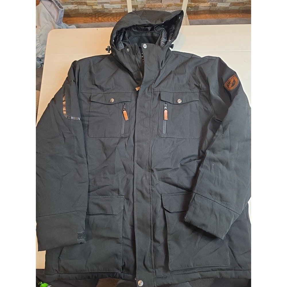 Chamonix Mens XL Outdoor Hooded Parka Jacket Full Zip Pockets Black
